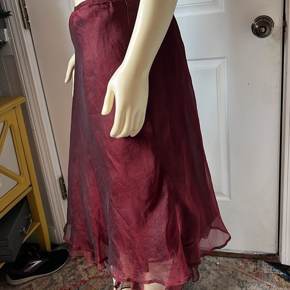 𝅺tiar Los Angeles A-Line Linen & Silk Organza Red Wine Burgundy Midi Skirt M - Picture 3 of 12